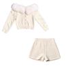 2026 Winter Korean-Style Slimming Set: Fur Collar One-Shoulder Long Sleeve Cardigan with Shorts