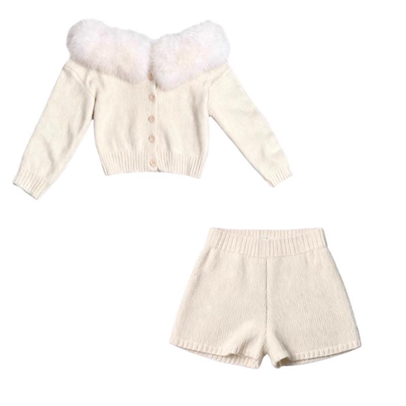 

2026 Winter Korean-Style Slimming Set: Fur Collar One-Shoulder Long Sleeve Cardigan with Shorts L