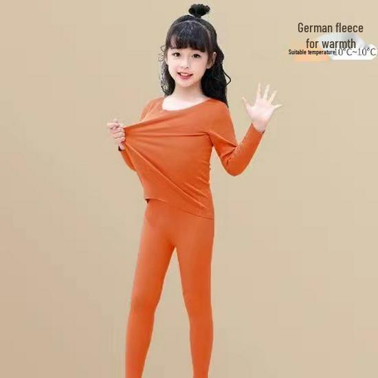 Girls' Fleece-Lined Thermal Underwear Set for Fall and Winter