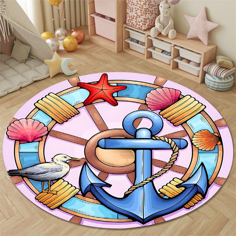 Classic Round Moon Multicolor Carpet, Non-Slip Floor Mat for Living Room