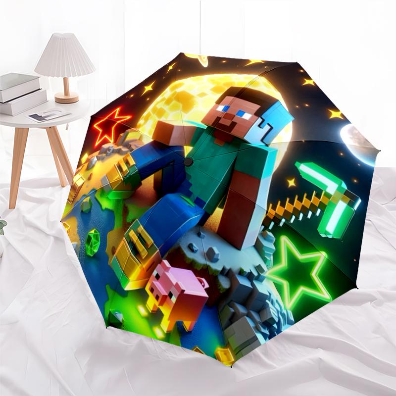 Pixel Game Fashionable Automatic Opening/Closing Folding Umbrella. Portable and Foldable, Ideal for Gift, Travel, and Daily Use.