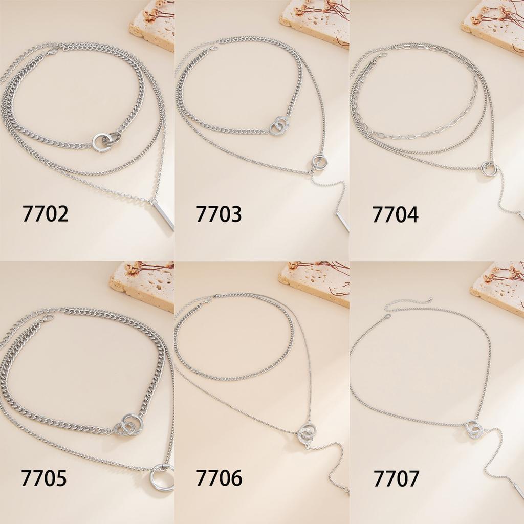 Fashion Office Style Rhinestone Buckle Double Ring Necklace, Unique Versatile Multi Layer Stackable Choker For Women