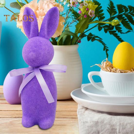 Easter Bunny Statue Freestanding Foam Rabbit Ornament Faux Moss Rabbit Flocked Bunny Figurine Centerpiece for Desk Mantel Dining Table