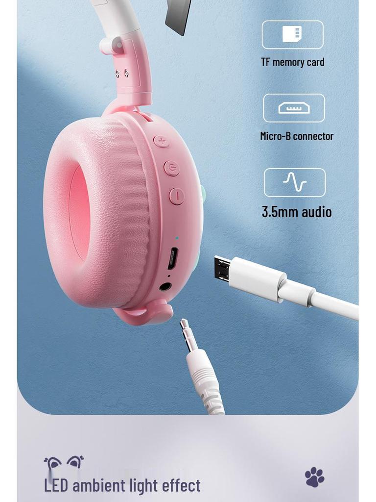 Cross-Border RGB Cat Ear Bluetooth Headphones KE-28 with Mic