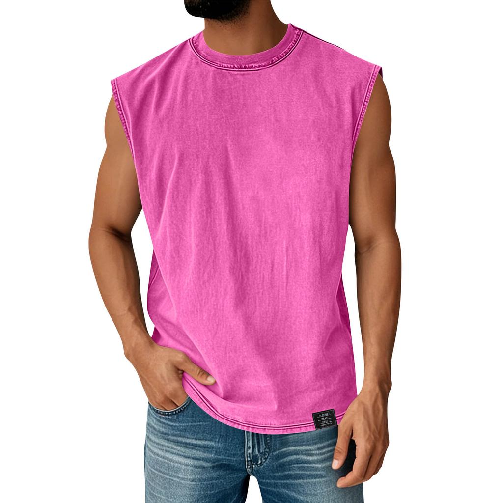 Maglietta da uomo vintage lavata a girocollo senza maniche, vestibilità casual comoda, tessuto morbido, stile classico