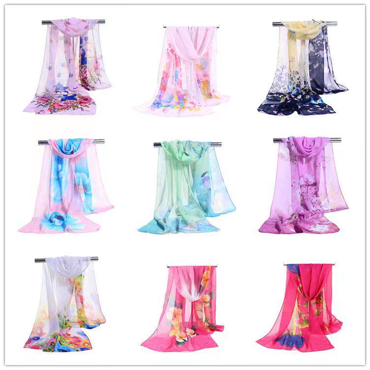 Spring & Summer Silk Chiffon Scarf for Women – Versatile, Fashionable, Sun-Protective, Printed Headscarf