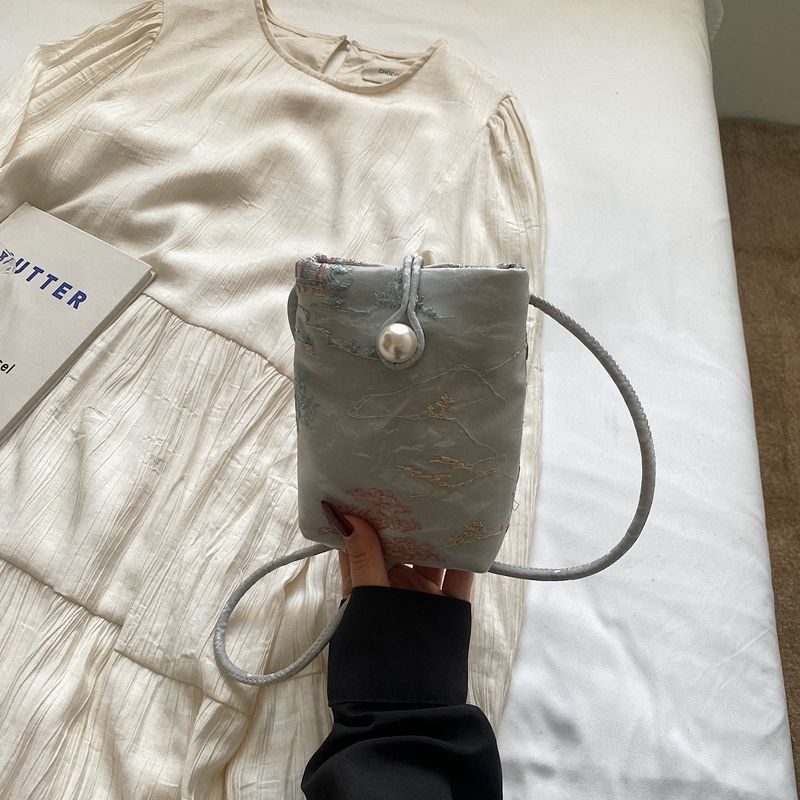 

New Chinese Mini Small Bag Women Summer 2025 New National Style Canvas Embroidery Mobile Phone Bag Niche All-Match Messenger Bag Grey