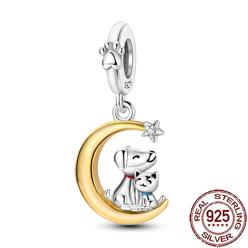 Charms Copper Moon Star Night Sky Galaxy Celestial Dangle Beads Fit Snake Chain Bracelet Necklace Women Diy Jewelry