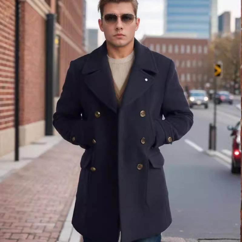 

Новая мужская одежда Британское мужское твидовое пальто со средними и длинными рукавами Осенне-зимнее твидовое пальто S тёмно-синий