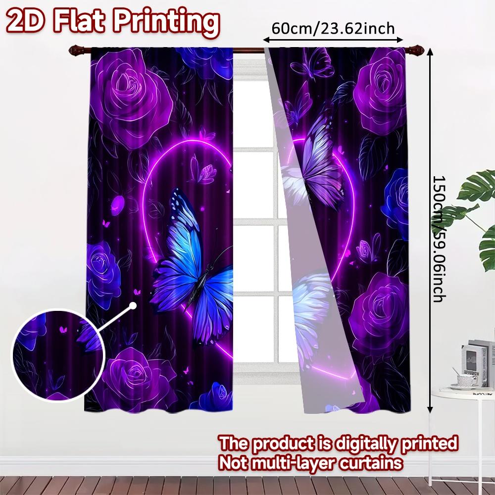 Flat Printing Window Drapes Glowing Butterflies Fantasy Digital Printed Polyester Family Party Use Event Curtains Set Of 2 Made