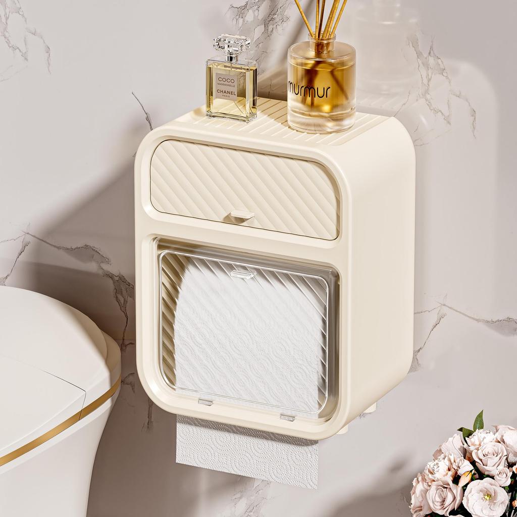 Waterproof Wall-Mounted Punch-Free Tissue Box & Toilet Paper Holder
