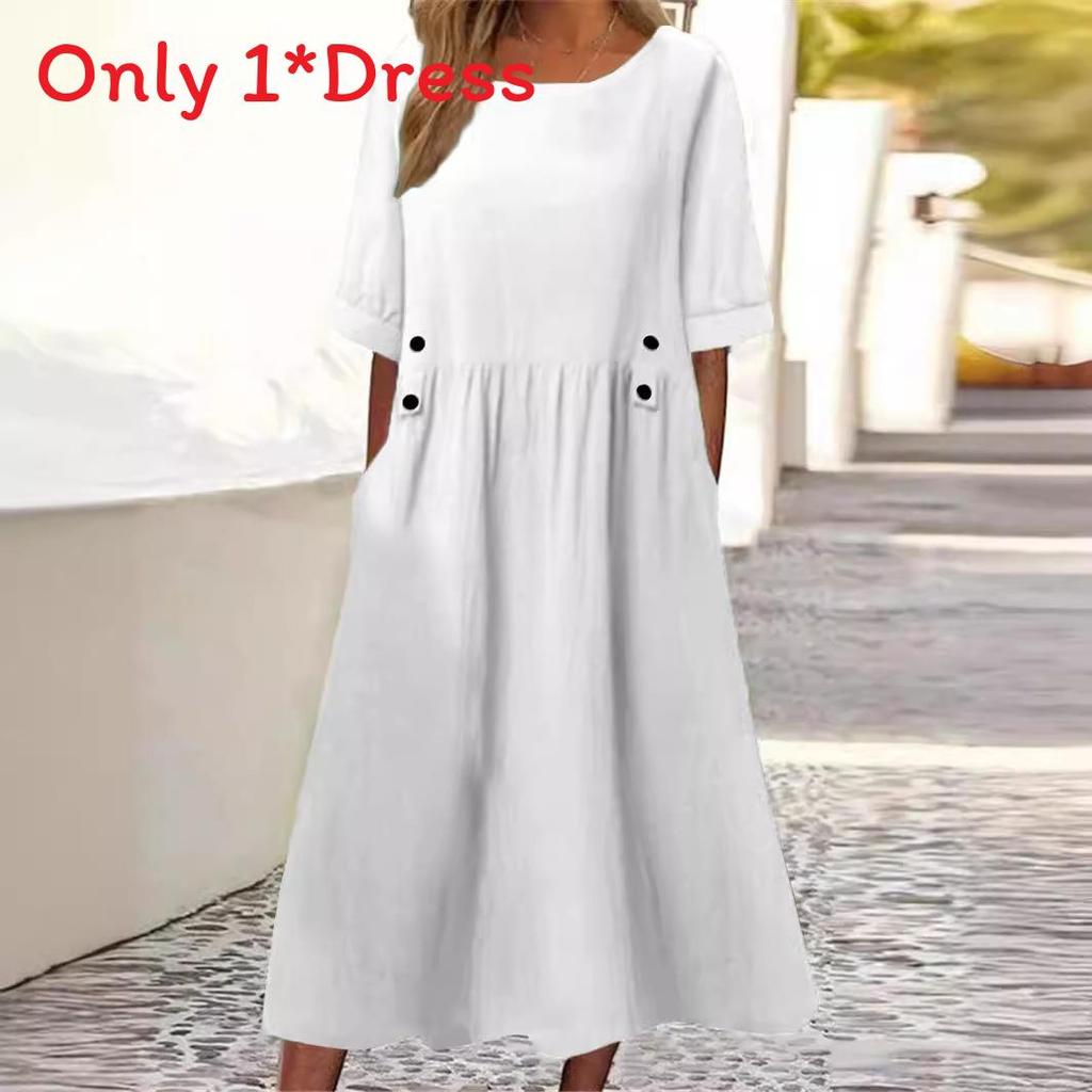 Baumwoll-Leinen A-Linien-Kleid mit Rüschen-Details für den sommerlichen Freizeitlook