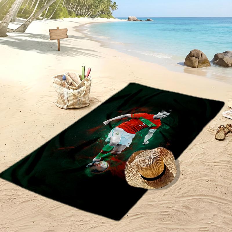 Asciugamano da Spiaggia Stampato Cristiano Ronaldo Asciugamano Morbido ad Asciugatura Rapida Coperta da Spiaggia Rettangolare Grande Portatile per Viaggi Piscina