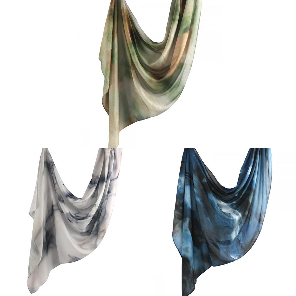 Cotton Scarf With Watercolor Tiedye Pattern For Casual Autumn Wear