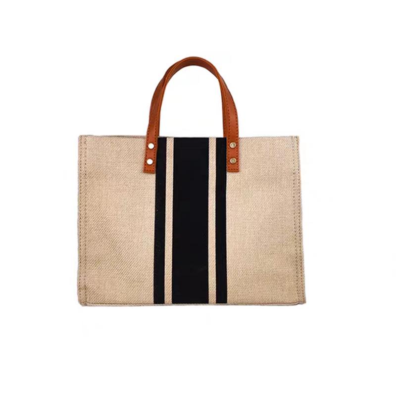 Korean Style Striped Canvas Shoulder Briefcase for Women