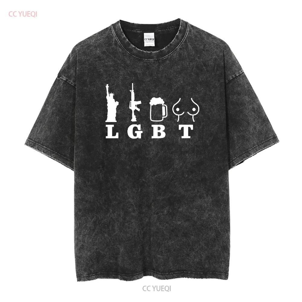 Libertad Armas Cerveza Tetas Camiseta meme divertido LGBT manga larga o corta vintage Lavado moda Unisex Suave Elástica Versátil