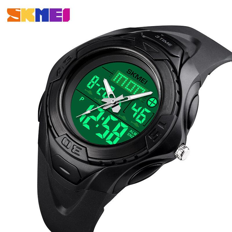 Skmei Fashion Casual Men Brand Watch Auto Date Alarm 50M Waterproof PU Dual Display Men Sports Watch