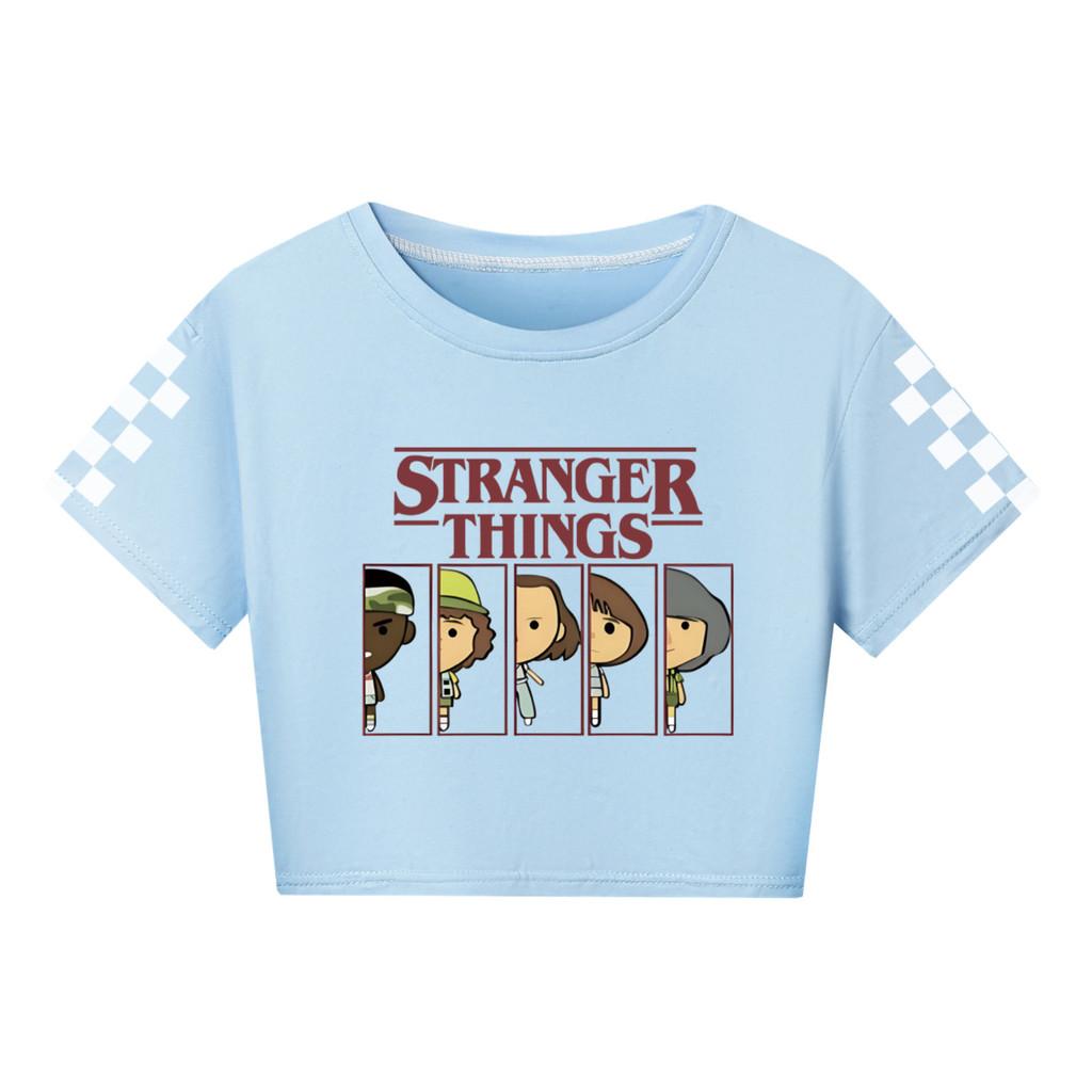 5248 Kids Girls Stranger Print Short Sleeves Short Styles Cotton T-Shirt