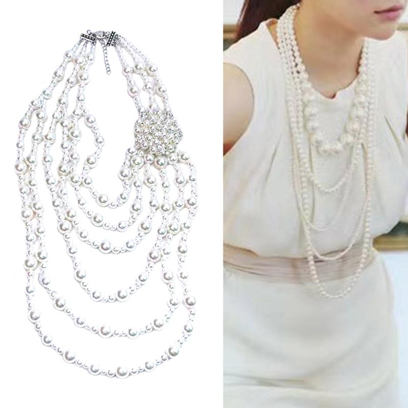 Set Elegant de Colier cu Mai Multe Șiraguri de Perle Faux și Cercei cu Mărgele pentru Femei, Set de Bijuterii Stilat pentru Pasionații de Modă