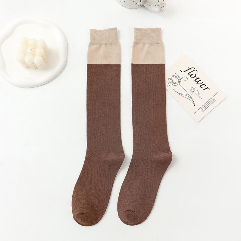 Female Autumn and Winter Color Micro Pressure Show Thin Leg Cotton Socks