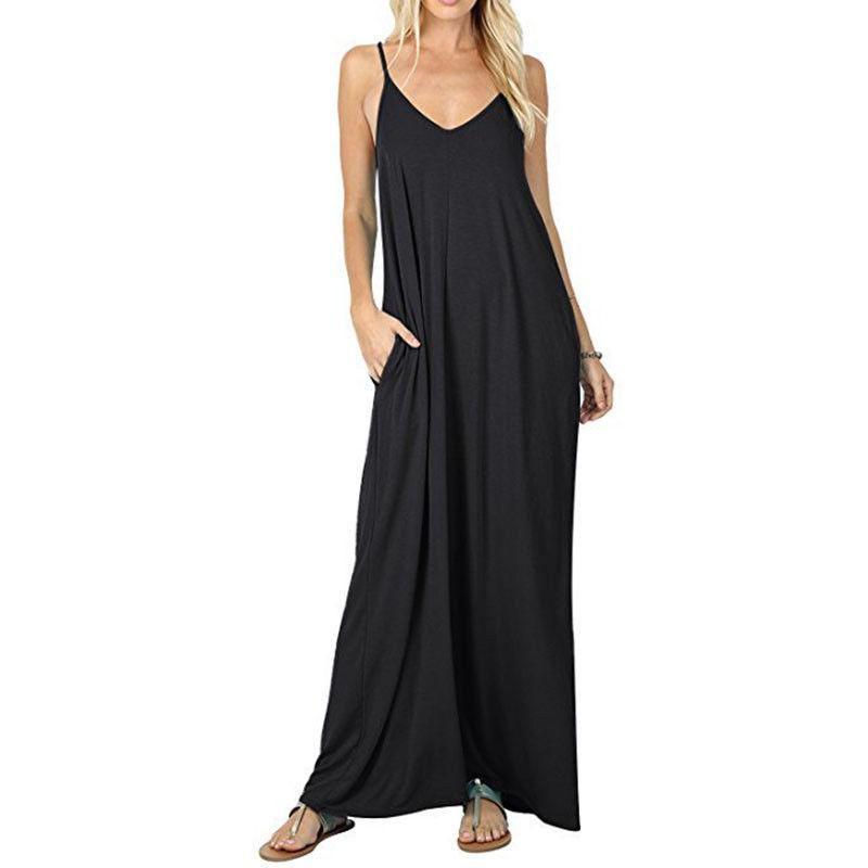 Elegant Women V-neck Long Beachwear Spaghetti Strap Cocktail Maxi Sundress