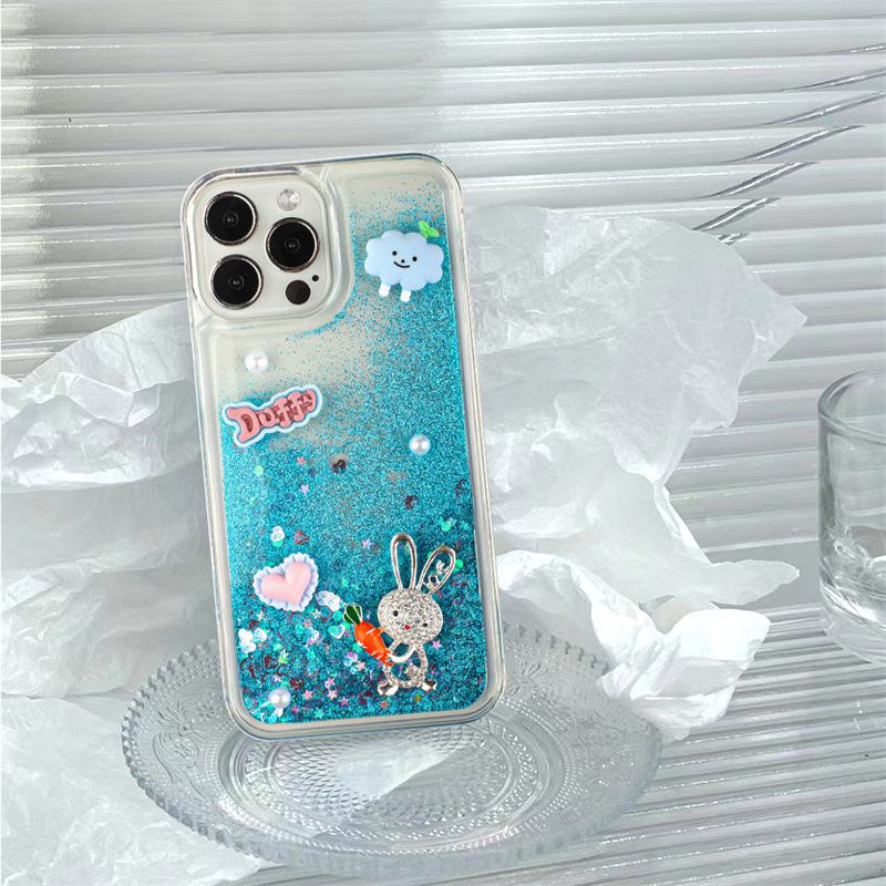 Silicone phone case with rope for Xiaomi 12 Pro, 10, CIVI, CC9, 11T - Love carrot rabbit cartoon design.