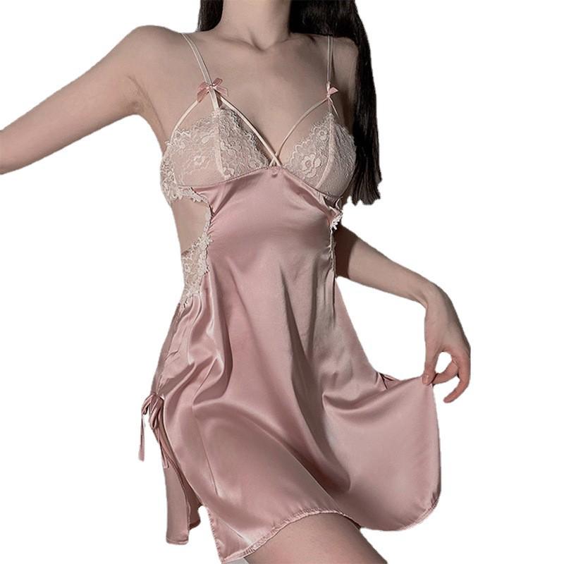 Roseberry Captivating Lace Ice Silk Nightdress – Elegant French Design with Slimming Fit