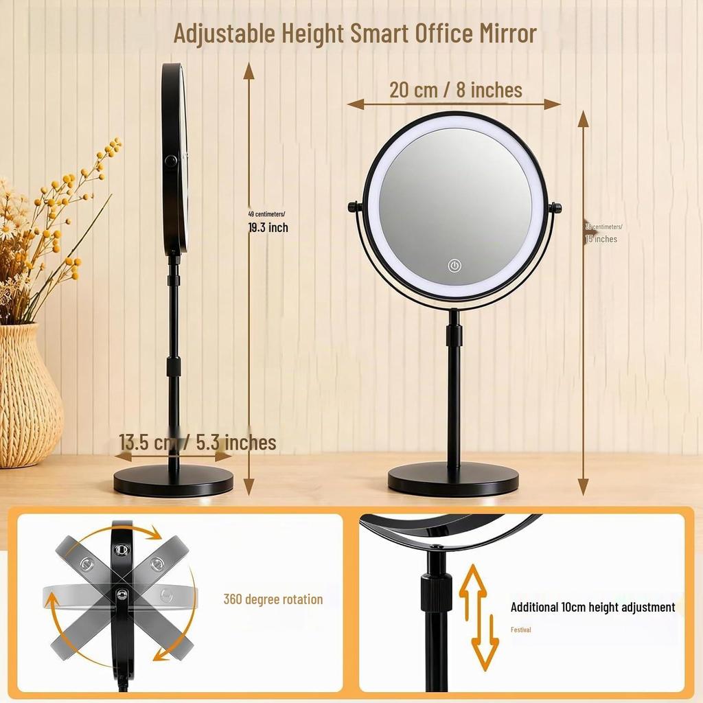 Rechargeable Double-sided 30x Magnification Metal Mirror with Light for Hotels