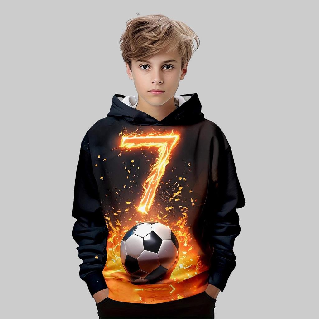Autumn 3D Sports Themed Graphic Printed Hoodies Fashionable Casual Sports Long Sleeved Children's Boy Hooded Sweatshirts