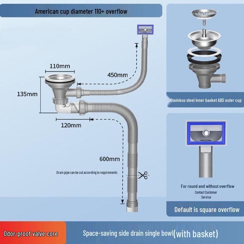 American Style Kitchen Sink Drain Pipe Kit