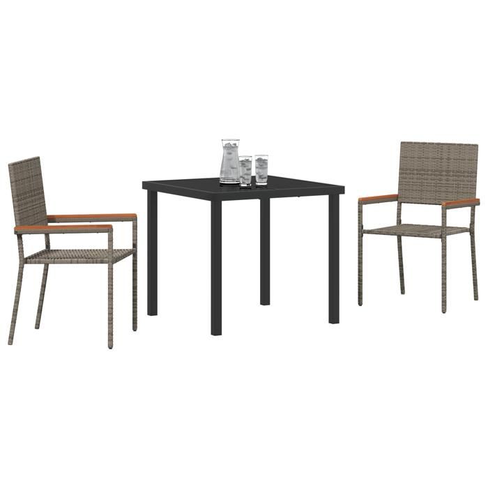 VidaXL Ensemble de repas de jardin 3 pièces Gris Poly Rattan 3379709