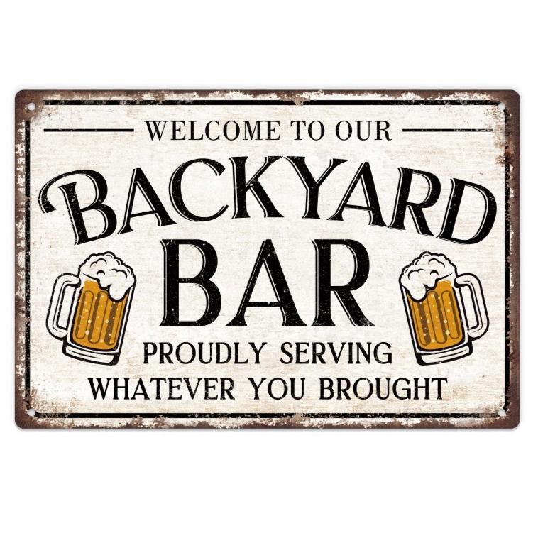 D Retro Tin Metal Sign Welcome to Our Backyard Bar BYOB Wall Art for Home Club Room Cafe Garage Halloween Christmas Decor