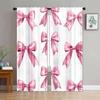 2PC Pink Watercolor Bow Curtains - Cute Girly Print Window Drapes for Girls Bedroom Living Room Decor