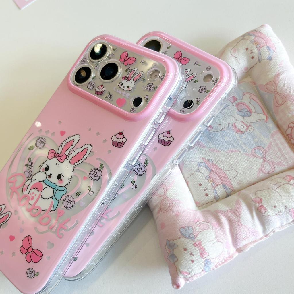 Dynamic IMD Hollow Heart Bunny Phone Case for iPhone 17 Pro/15 Pro Max/16 PM
