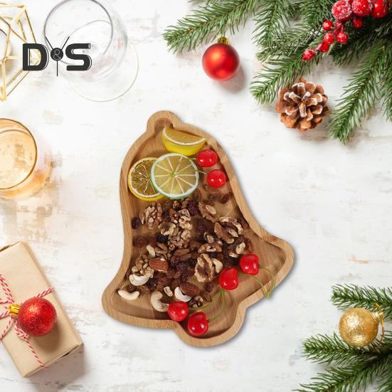 Christmas Snack Tray Bamboo Serving Plate Decorative Platter Nuts Display Desktop Food Tray Modern Home Fruit Bowl Christmas Tree Shape Party Snacks