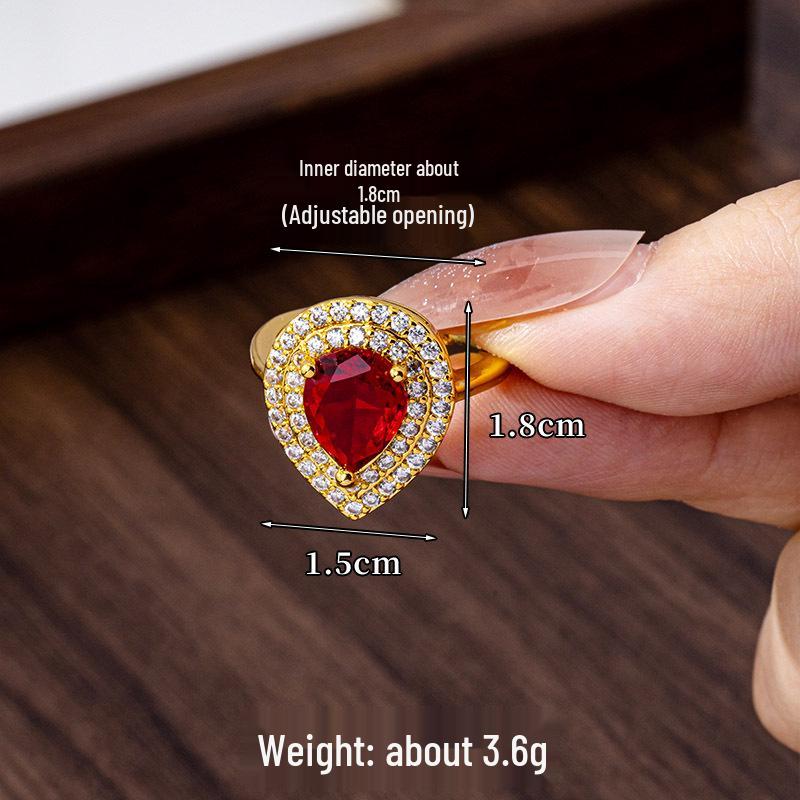 Elegant Zircon Teardrop Ring & Vietnam Sand Gold Necklace Set - Stylish, Durable, Non-Fading Jewelry for Women