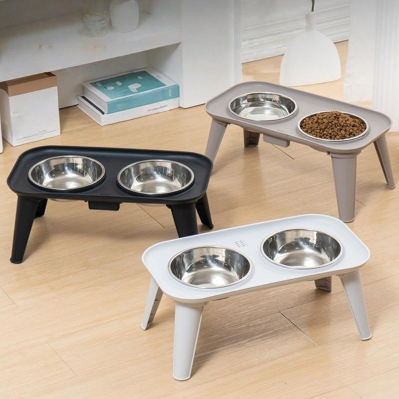 High Neck Relief Dog Dishes Stainless Bowl Durable Elevated Dog Bowl Spill Proof Base For Home Use