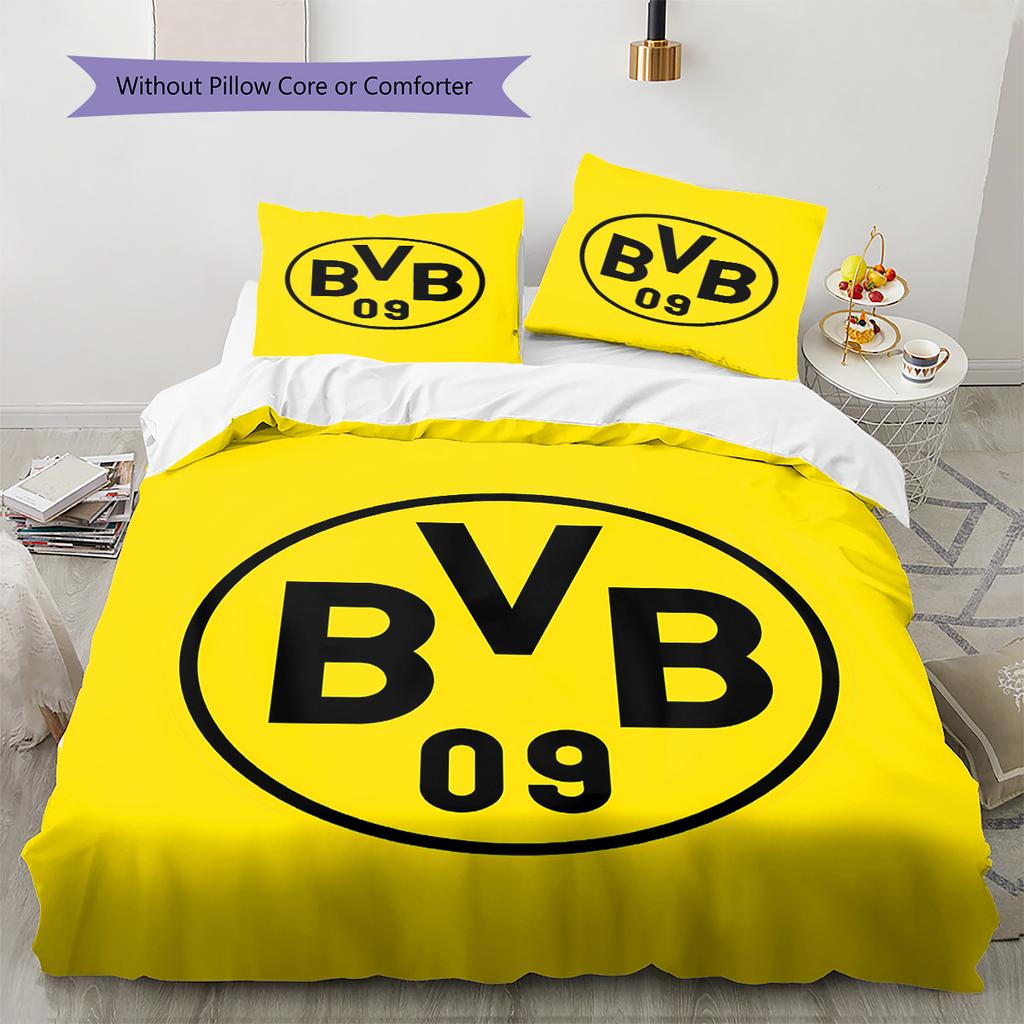 Lenjerie de pat cu model BVB, Set cu cuvertură, Husă cuvertură, Față de pernă, Cadou de casă pentru ziua de naștere (1 * husă de pilotă + 2 * fețe de pernă, fără miez)