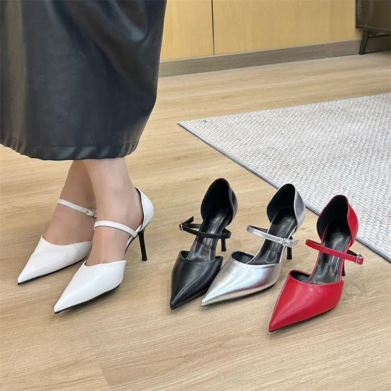 Новые Сексуальные Женские Туфли-Лодочки с Острым Носком, Ремешком с Пряжкой, на Тонком Высоком Каблуке, Дизайнерские, Ажурные, Обувь для Стриптиза