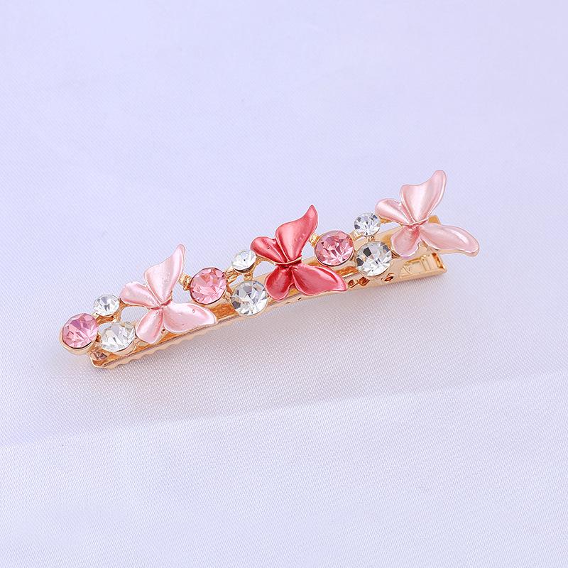 Alloy Hairpin Female Side Painted Paint Edge Clip Female Retro Style Flower Bangs Clip Rhinestone Duck Bill Clip
