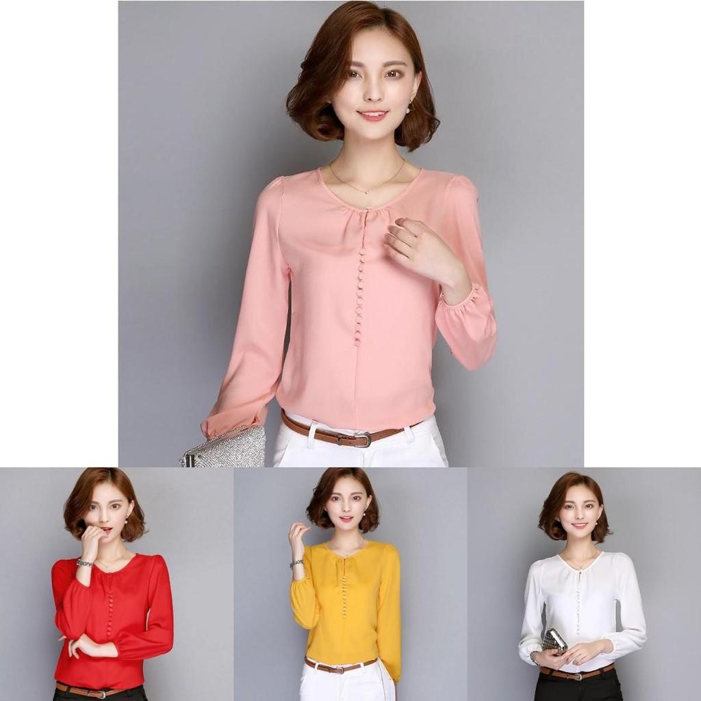 Elegant Summer Female Shirt Long Sleeve Blouse Button Women Office Chiffon Ruffle Tops For Stylish Comfort