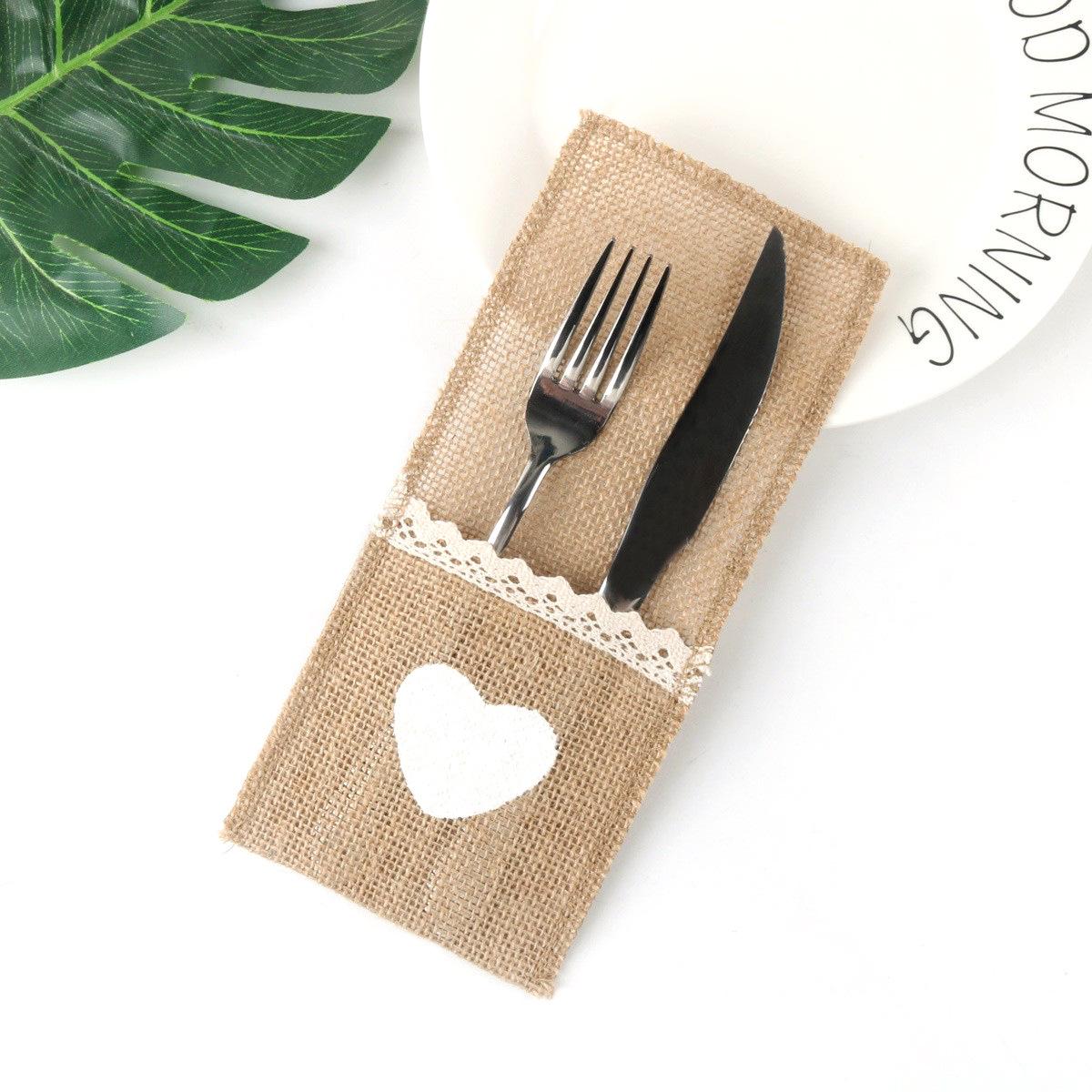 Хит продаж льняной мешочек для столовых приборов с кружевом для Рождества свадеб и вечеринок 689₽
