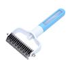 Double Sided Dematting Comb with Spray Stainless Steel Teeth Ergonomic Handle Dual Sided Pet Grooming Comb Blue