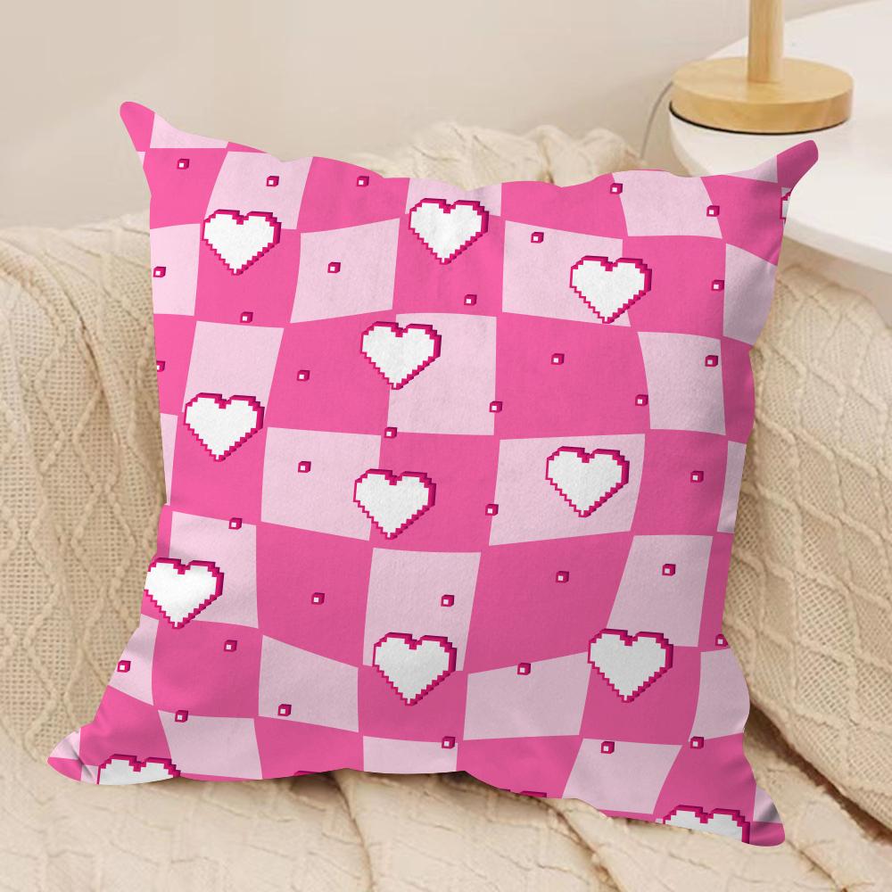 Cute Valentine's Day Cushion Cover Silky Short Plush Double-Sided Printed Pillow Case for Sofa All Seasons Home Decor Gift
