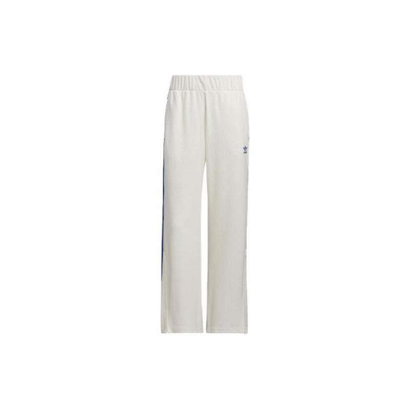 adidas Originals Women's Retro Loose Wide-Leg Side-Slit 3-Striped Casual Sports Pants White Blue IY7121