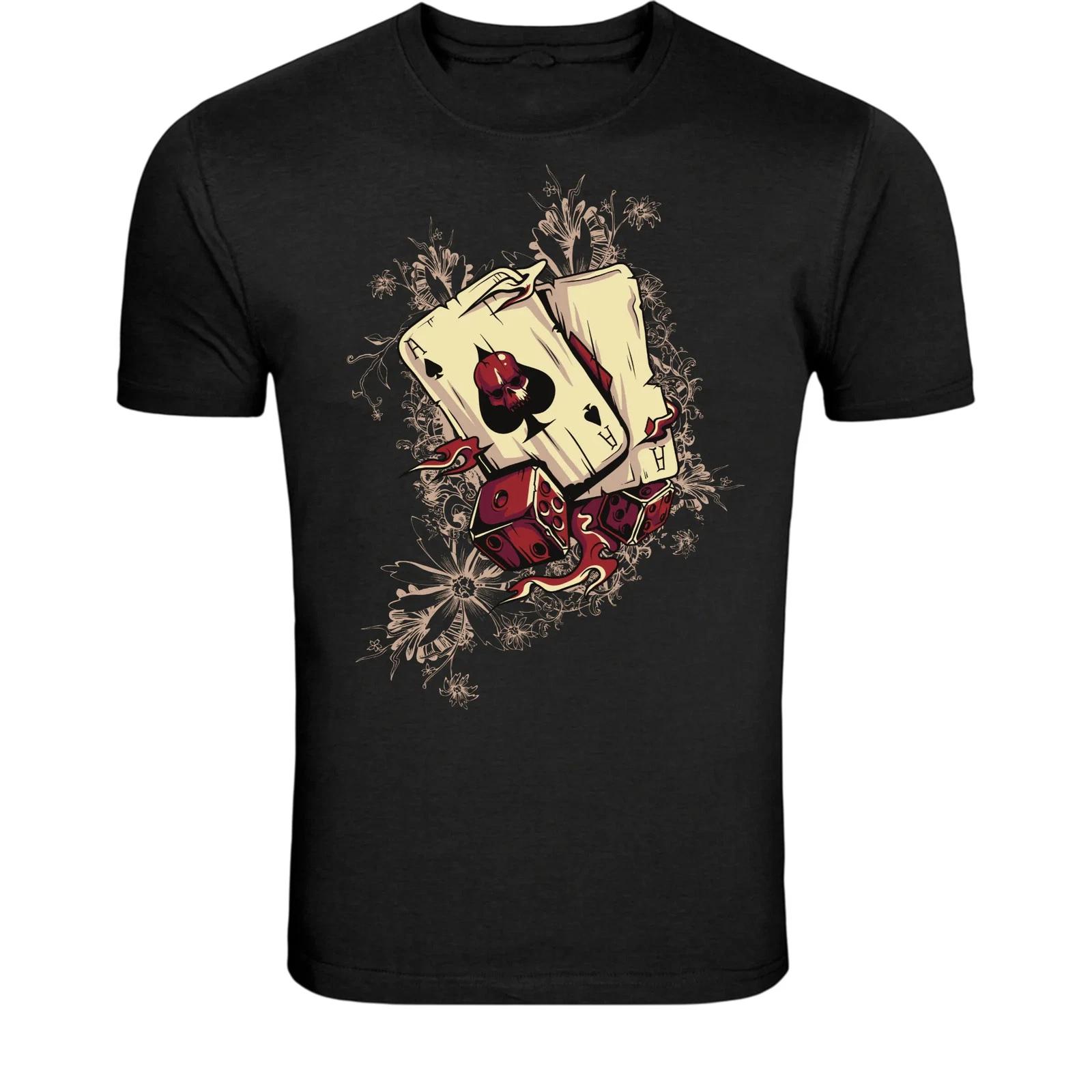 Ace Cards and Dice Gambling T-Shirt - Casino Poker Lucky Graphic M