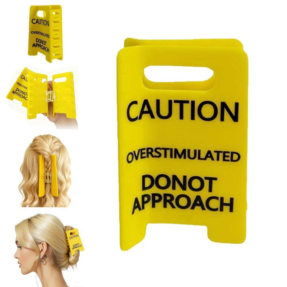 Strong Grip Overstimulated Hair Claw Clip Vibrant Yellow Warning Ponytail Holder  Thick Hair