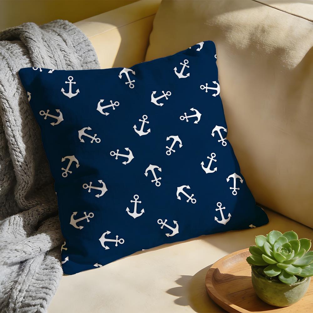 Marine Theme Rudder Anchor Animals Cushion Cover Washed Linen Soft Breathable Decorative Case For Sofa Home Pillow Cover