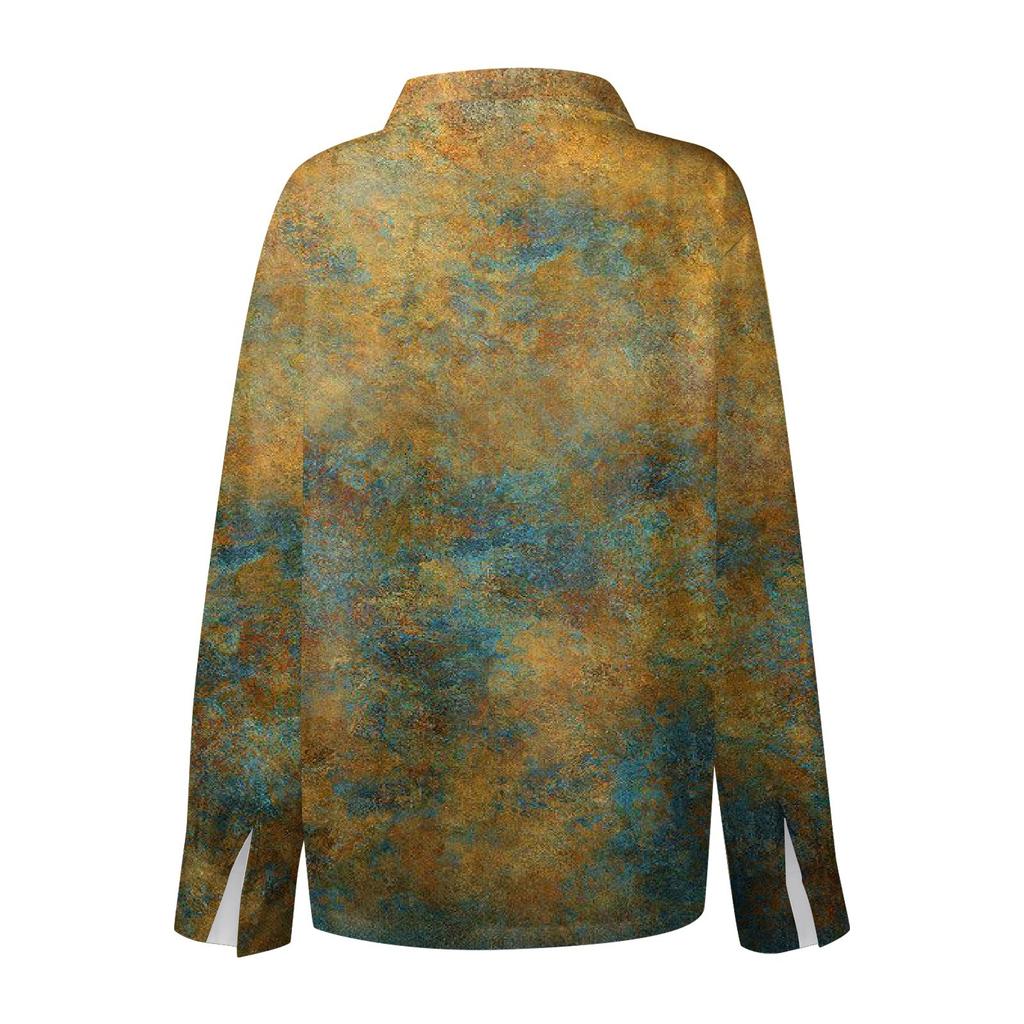 Damen-Hemdbluse, bedruckt, Knopfleiste, langärmelig, lässig, Basic, Hemdkragen, normales Oberteil