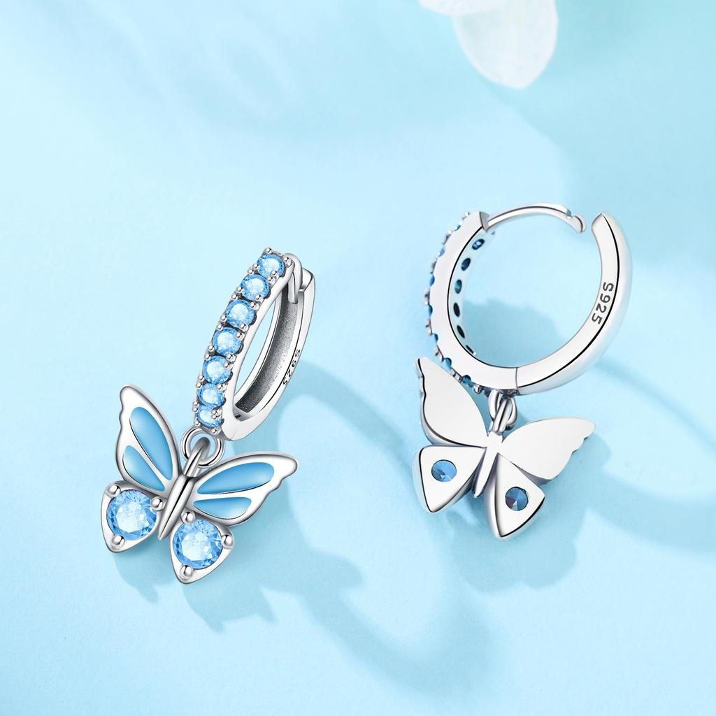 Orecchini Pendenti in Argento S925 Moda Eleganti Farfalla Blu Viola Orecchini per Donna Regalo di Compleanno Gioielli in Argento